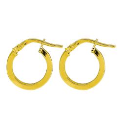 Boucles d'Oreilles Créoles Fil Plate Epaisse en Or Jaune 750, Diamètre 10 mm - Emanessence