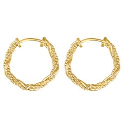 Boucles d'Oreilles Créoles Perlées Torsadées en Plaqué Or Jaune, Diamètre 2 cm - Naïades
