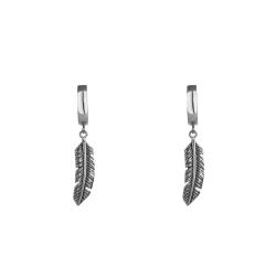 Boucles d'Oreilles Créoles Plume en Acier Inoxydable, Diamètre 13 mm - Phebus