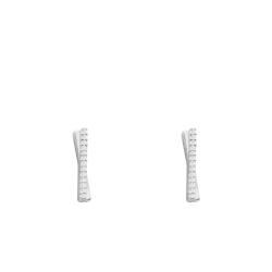 Boucles d'Oreilles Croisées en Or Blanc 375 & Diamants 0,08 ct - Emanessence