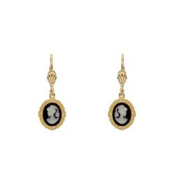Boucles d'Oreilles Dormeuses Camée Noires et Blanches en Plaqué Or Jaune - Emanessence