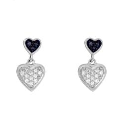 Boucles d'Oreilles Double Coeur Bleu et Blanc en Argent 925 & Oxydes de Zirconium - Naïades