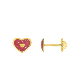 Boucles d'Oreilles Enfant Cœur Rouge en Or Jaune 375 - Bambins