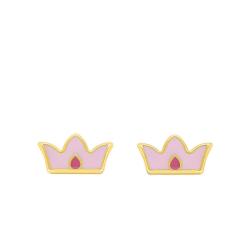 Boucles d'Oreilles Enfant Couronne Rose en Or Jaune 375 - Bambins