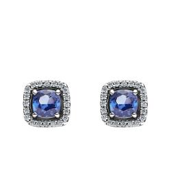 Boucles d'Oreilles Halo Bleu Carré Scintillant en Argent 925 - Pandora