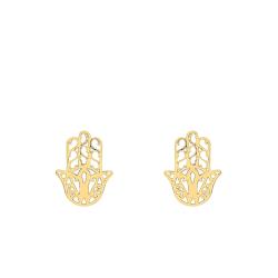 Boucles d'Oreilles Main de Fatma Filigrane en Or Jaune 375 - Emanessence