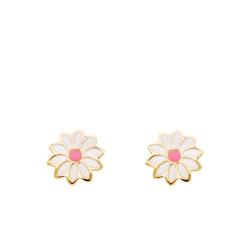 Boucles d'Oreilles Marguerite Blanche en Or Jaune 375 & Émail - Bambins
