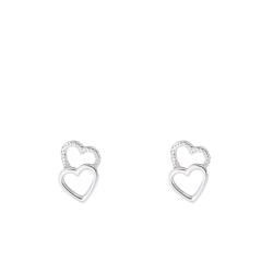 Boucles d'Oreilles Puces Coeurs Double Ajourés en Argent - Emanessence
