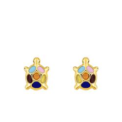 Boucles d'Oreilles Tortues en Or Jaune 375 & Laque - Bambins