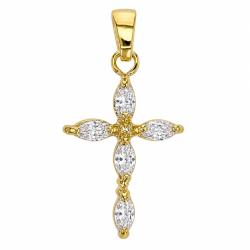 Croix Oxydes de Zirconium Taille Marquise en Plaqué Or, Dimension 12 x 20 mm - Ocarat