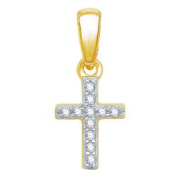 Pendentif Croix 11 Diamants 0,04 ct en Or jaune 375 ou 750, Dimension 6 x 13 mm - Emanessence