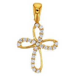 Pendentif Croix Ajouré & Oxydes de Zirconium en Or Jaune 375, Dimension 12 x 14 mm - Ocarat