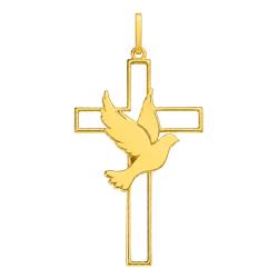 Pendentif Croix Ajourée & Colombe en Or Jaune 375 ou 750, 26 mm - Lumiosa