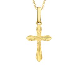 Pendentif Croix Coin Pointu Soleillé en Or Jaune 375 - Vandona