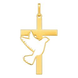 Pendentif Croix & Colombe Ajourée en Or Jaune 375 ou 750, 26 mm - Lumiosa