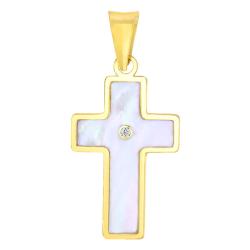 Pendentif Croix en Or Jaune 375 ou 750 & Nacre - Vandona