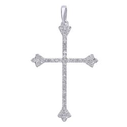 Pendentif Croix Fin en Or Blanc 375 & Diamants de Synthèse 0,23 ct - Lumiosa