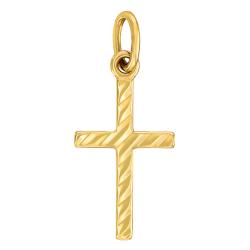 Pendentif Croix Striée Penchée en Or Jaune 750 - Vandona