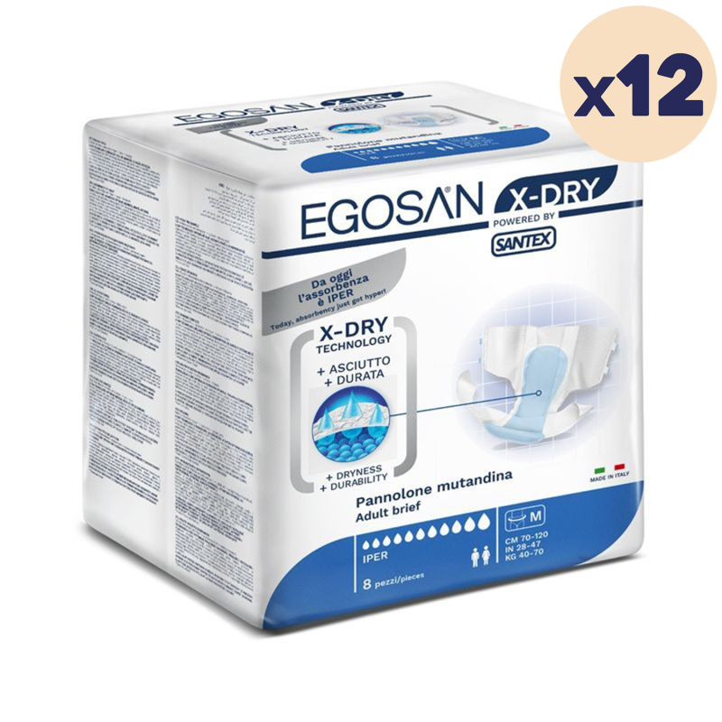 12 paquets - Change complet Slip X-Dry M Egosan - 96 unités