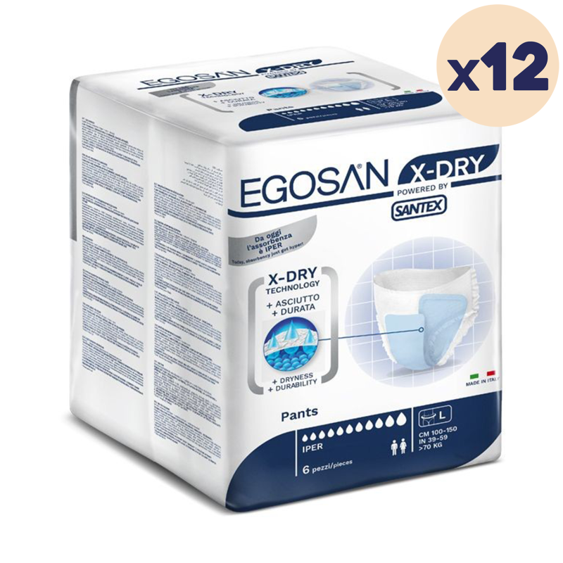 12 paquets - Slip absorbant Pants X-Dry L Egosan - 72 unités - Taille : L - L