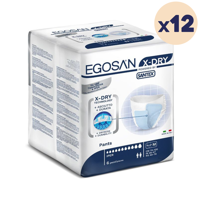 12 paquets - Slip absorbant Pants X-Dry M Egosan - 72 unités - Taille : M - M