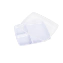 Assiette 3 compartiments avec couvercle - Blanc - 20 cm