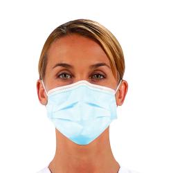 Masque médical 4 plis jetable Type IIR à élastiques (Lot de 50) - Bleu
