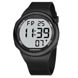 Montre parlante mixte pour malvoyant avec date et alarme - Noir