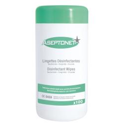 Pot de 100 Lingettes désinfectantes et nettoyantes ASEPTONET - Blanc - 20 cm