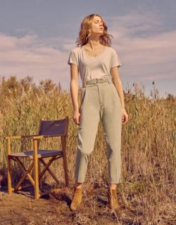 Pantalon cigarette taille haute Ava Color - BASIL