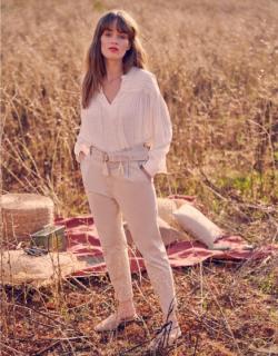 Pantalon cigarette taille haute Ava Color - LIGHT SAND