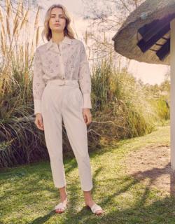 Pantalon cigarette taille haute Ava Color - WHITE