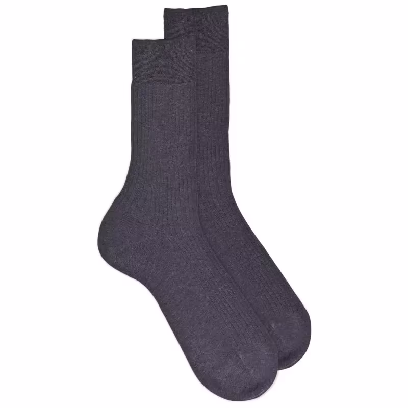 Doré Doré - Lot de 7 chaussettes homme côtelées en pur fil d'écosse - Gris foncé 42-43