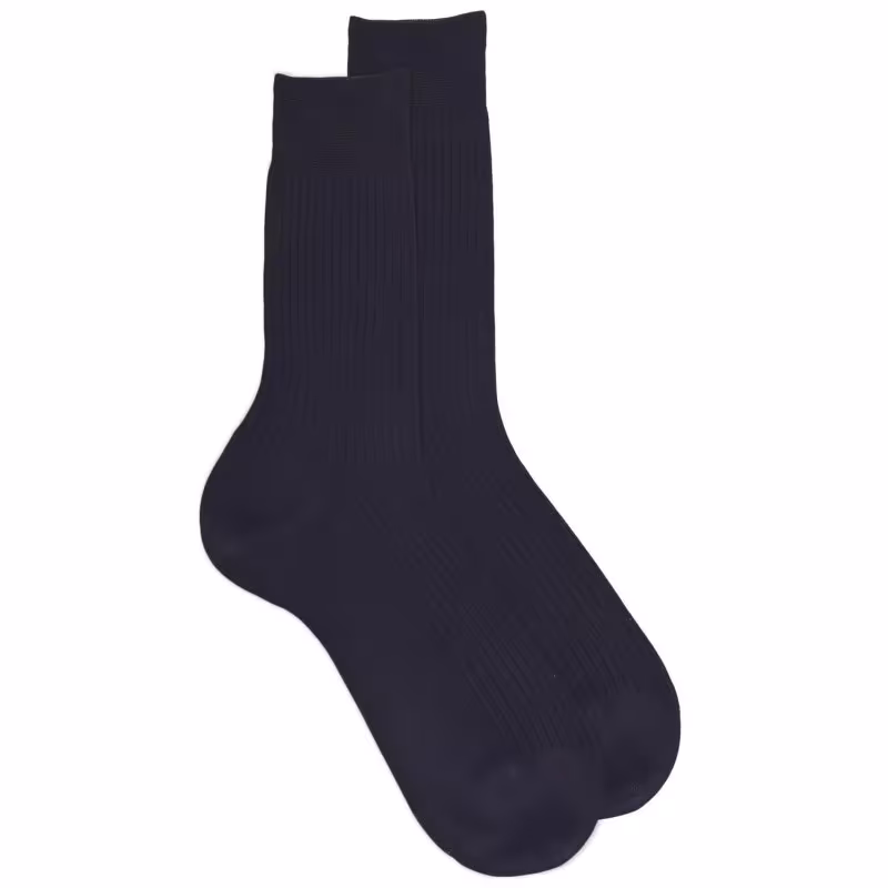 Doré Doré - Lot de 7 chaussettes Homme côtelées en pur fil d'Ecosse - Bleu marine foncé 38-39