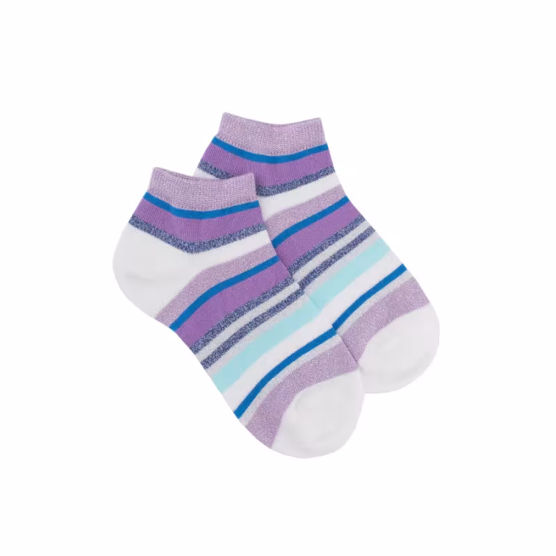 Doré Doré - Socquettes enfant à rayures en coton avec effet brillant - Blanc & Violet Crocus 21-23 (6-12 mois)
