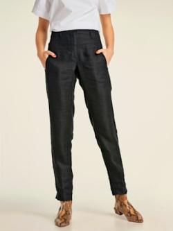 Pantalon en lin style soigné, poches fendues, couleur noir, taille 48 - Witt