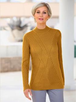 Pull femme effet côtelé col montant - jaune curry - 48 - WITT