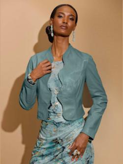 Blazer en cuir pur cuir d'agneau nappa, couleur vert, taille 46, marque Creation L - Witt