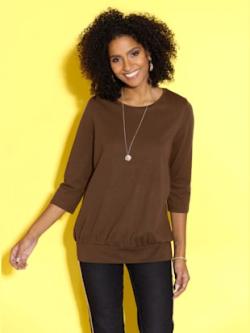 T-shirt femme long col rond manches 3/4 - fauve - 54 - WITT