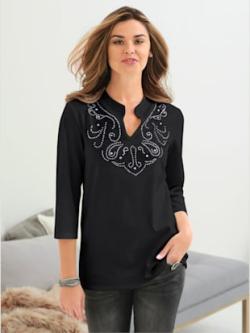 Tee-shirt femme original col v motifs brillants - noir - 42 - WITT