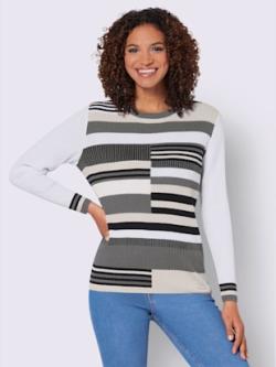 Pull 50% coton - anthracite-blanc à motifs - 44 - WITT