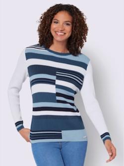 Pull 50% coton - bleu jean-blanc à motifs - 54 - WITT