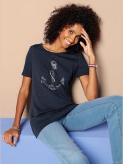 T-shirt à manches courtes imprimé transfert couleur argenté - marine - 42 - WITT