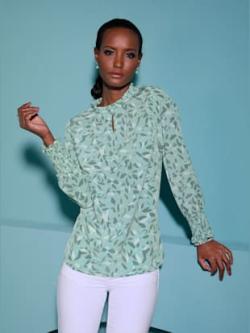 Chemisier à manches longues imprimé aux coloris harmonieux - menthe pastel-écru imprimé - 46 - Witt