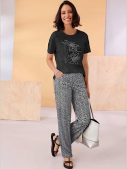 T-shirt à manches courtes applications florales - noir - 50 - WITT