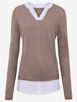 Pull style superposé - taupe-blanc - 40 - WITT