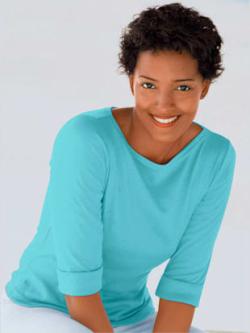 T-shirt femme confortable manches 3/4 à revers, couleur bleu, taille 46 - Witt