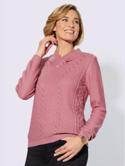 Pull à encolure en v motif tricoté avec partie ajourée devant - vieux rose - 50 - WITT