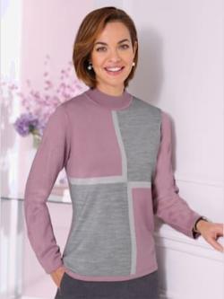 Pull toucher doux et agréable - mauve-gris pierre à motifs - 42 - WITT