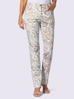 Pantalon imprimé qualité coton, couleur couleur ivoire, taille 42, marque Fair Lady - Witt